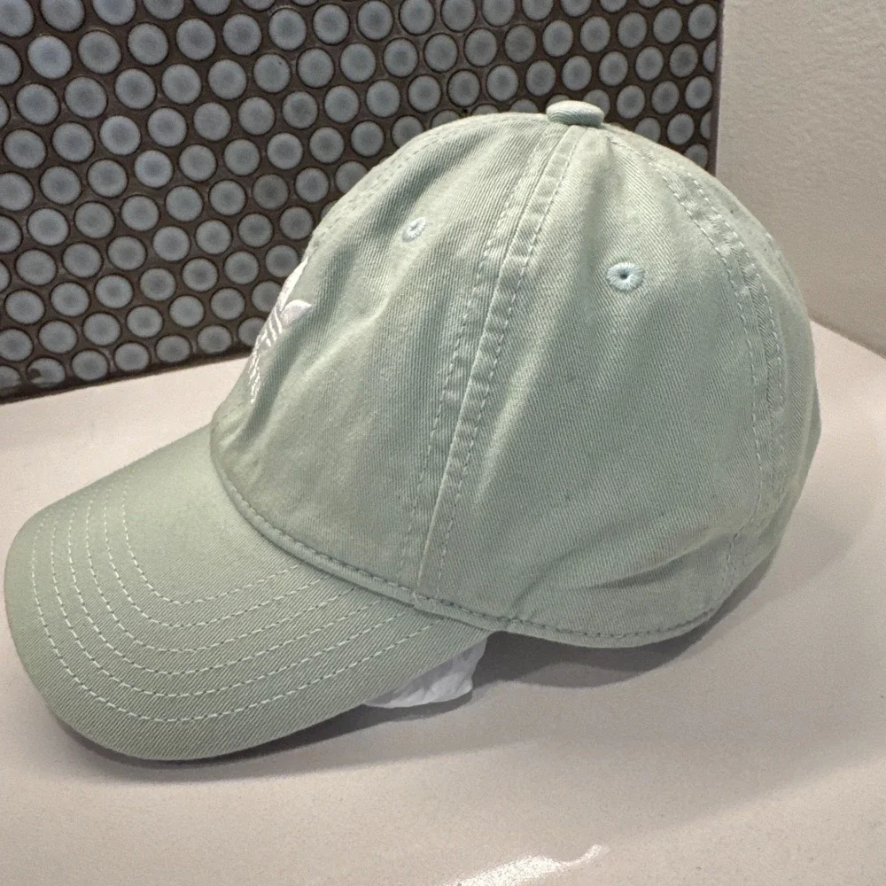 Adidas Hat‎ Cap Mint Green White Trefoil Strap Back Spell Out Logo Trefoil OSFA